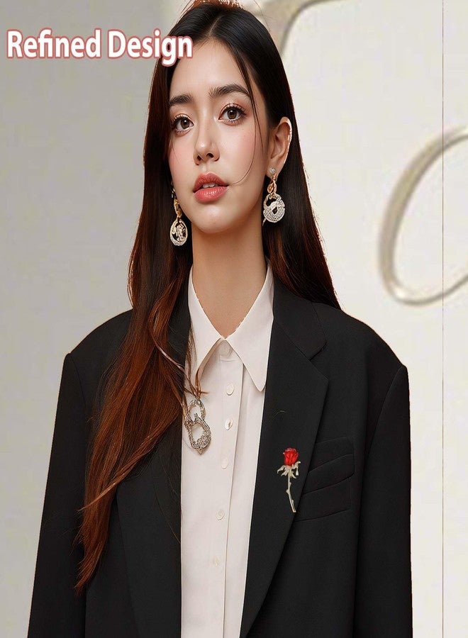 KGCGJVB Rose Brooch Pin Red Floral Brooches and Pins for Women Dress Lapel Flower Broach Jewelry Red Cubic Zirconia Accessories Elegant Womens Suit Party Wedding Banquet Ceremony - Image 3